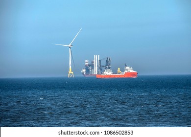 Wind farm installation. Aberdeen, Scotland, United Kingdom. May 8th 2018