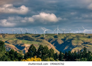 Wind farm and storm clouds - Te Apiti, Woodville, North Island, New Zealand - Shutterstock ID 1904635762