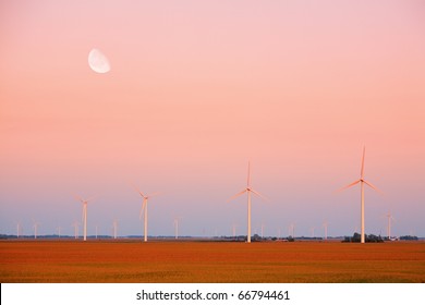 Wind farm at sunset