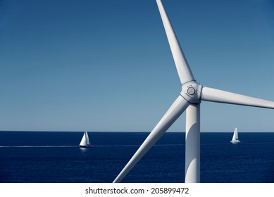 Wind Generator Turbine In The Sea