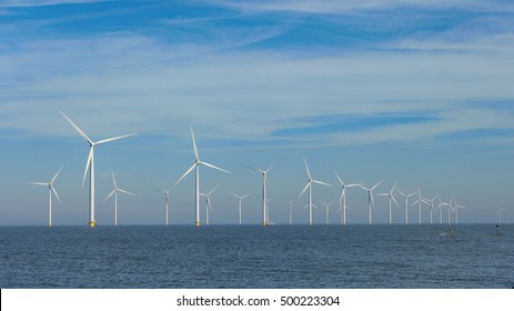 Wind mill park by the ijselmeer Urk Netherlands