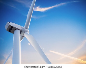 Wind Mill Or Also Wind-turbine On Wind Farm In Rotation To Generate Electricity Energy On Outdoor With Sun And Blue Sky
, Conservation And Sustainable Energy Concept.