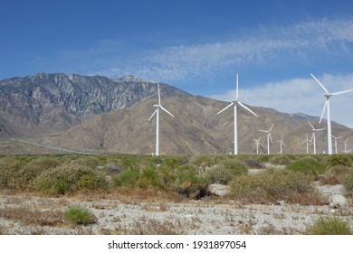 Wind Mills On A Desert Wind Farm On A Sunny Day