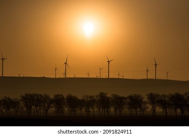 Wind power equipment. In the golden sunshine of the country