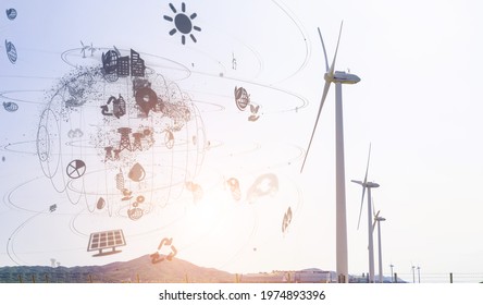 Wind power generation and environmental technology concept. Sustainable development goals. SDGs.