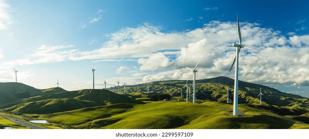 Wind power generation in Te Apiti Wind Farm, New Zealand - Shutterstock ID 2299597109