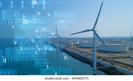 Wind Power Plant And Technology. Digital Transformation. Smart Grid. Renewable Energy. Sustainable Resources.