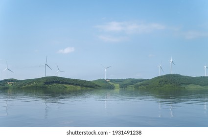 Wind Power Plants On The Hills - Green Energy.