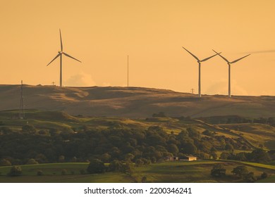 Wind Power Plants In The Yorkshire Dales,. Beautiful Sunset. Sedbergh, UK.