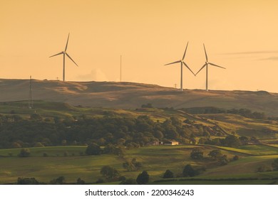 Wind Power Plants In The Yorkshire Dales,. Beautiful Sunset. Sedbergh, UK.