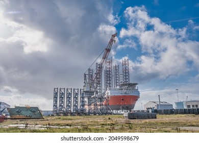 Wind Power Service  Rig On Service In Esbjerg Harbor, Denmark