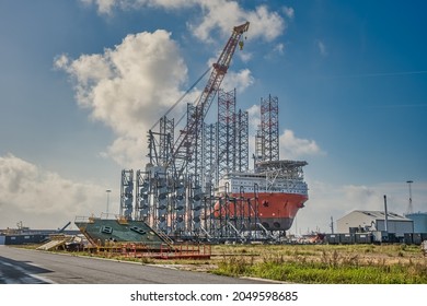 Wind Power Service  Rig On Service In Esbjerg Harbor, Denmark