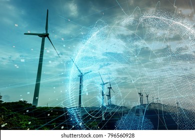 Wind Power Station And Global Communication Concept.