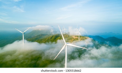 Wind Power Station Installed On The Mountain Top