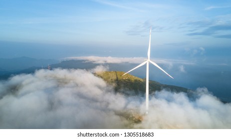 Wind Power Station Installed On Mountain Stock Photo 1305518683 ...