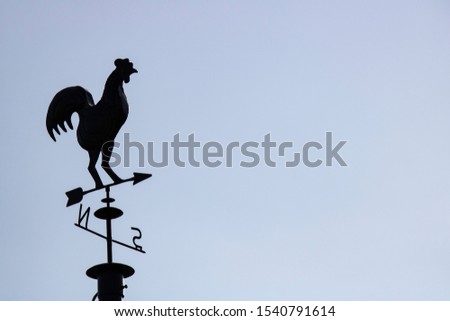 Wind rooster silhouette on metallic roof