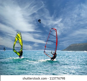 Wind Surfers On The Ocean