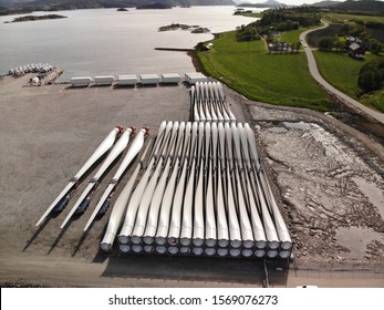 Wind Turbine Blades Storage In Norway, Fjord Kai