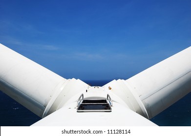 Wind Turbine With The Blades In V-position For Service And Maintenance