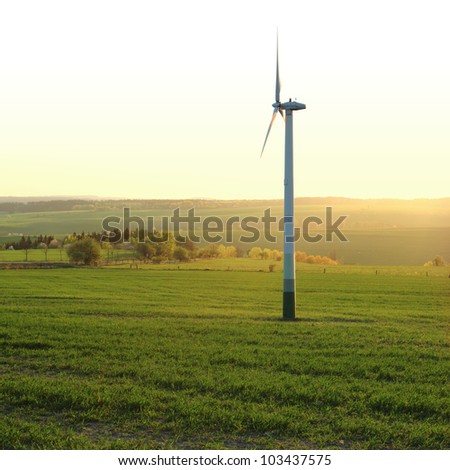 Wind turbine in the field - square composition