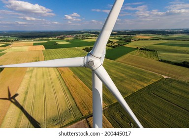 Wind Turbine On A Field, Aerial Photo