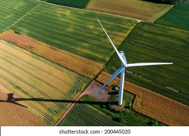 Wind Turbine On A Field, Aerial Photo