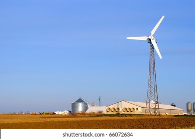 Wind Turbine On A Hog Farm In Iowa