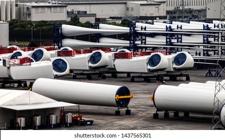 Wind Turbine Parts On Belfast Docks.