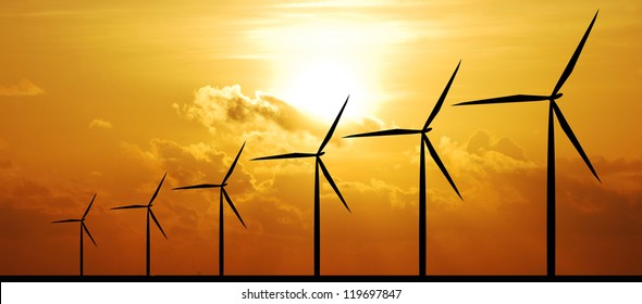 Wind Turbine Sunset Background Ecosystem For Design