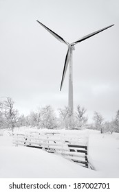 Wind Turbine In The Winter.