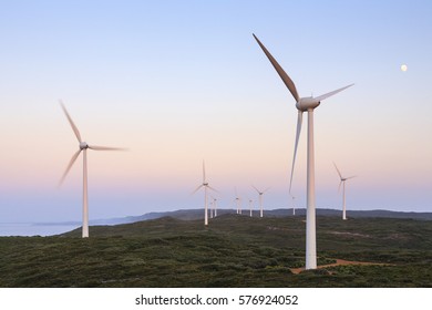 Wind turbines at the Albany Wind Farm, Western Australia, before Dawn