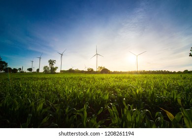 Wind turbines convert to electric power and are friendly to nature. - Shutterstock ID 1208261194