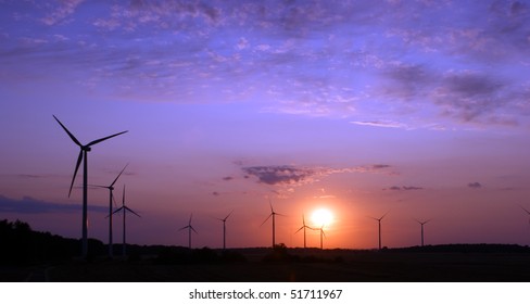 Wind Turbines During Sunset