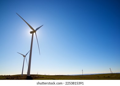 Wind turbines for electric power production, Zaragoza province, Aragon in Spain. - Powered by Shutterstock
