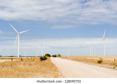 Wind turbines in a wind farm in rural Australia