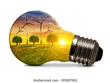 Windturbinen auf hellem Hintergrund einzeln auf weißem Hintergrund. Das Konzept der nachhaltigen Ressourcen.