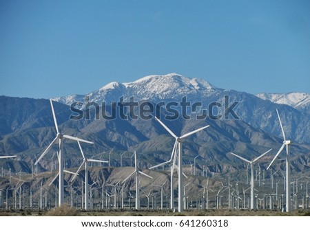 Wind turbines near Palm Springs, California at the foot of Mt. San Gorgonio, Sonoran Desert