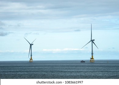 Wind Turbines At North Sea. Balmedie, Aberdeenshire, Scotland, UK. April 28 Th 2018.