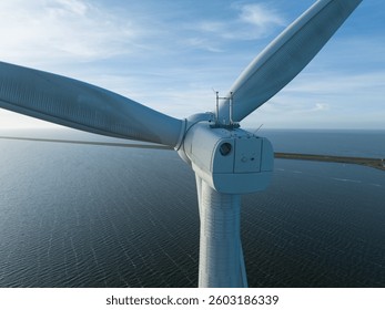 Wind turbines, off shore, renewable energy, Afsluitdijk, The Netherlands.