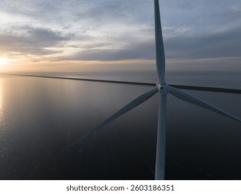 Wind turbines, off shore, renewable energy, Afsluitdijk, The Netherlands.