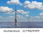 Wind turbines off the shores of Block Island, Rhode Island, USA.