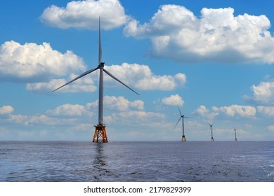 Wind turbines off the shores of Block Island, Rhode Island, USA. - Shutterstock ID 2179829399