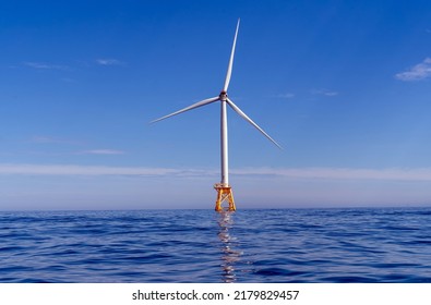 Wind Turbines Off The Shores Of Block Island, Rhode Island, USA.