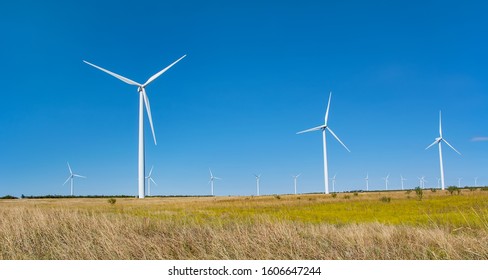 Wind Turbines On A Wind Farm In Central Texas