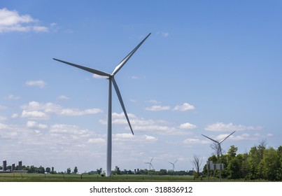 Wind Turbines On A Wind Farm In Ontario Canada.