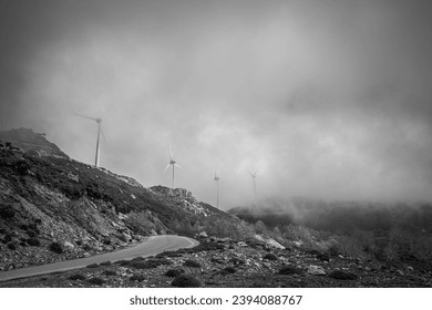 Wind turbines on top of cretan mountain  - Shutterstock ID 2394088767