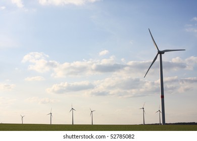 wind turbines in rural german landscape
