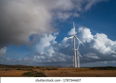 Wind Turbines Views around the Caribbean island of Curacao