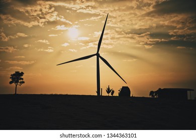 Wind wheel at sunset