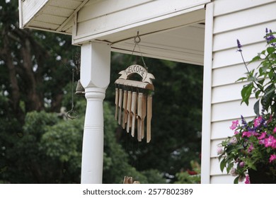 A windchime hanging from the ceiling.